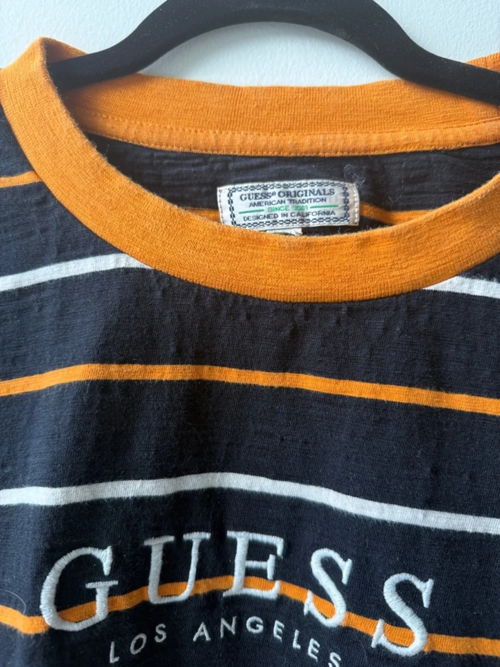 GUESS Black, Orange & White Striped Short Sleeve Tee - Picture 2 of 3